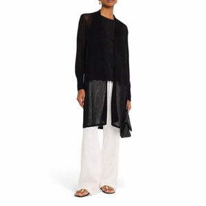 Eileen Fisher Knit Open Front Long Black Cardigan Net Sweater Women's XL
